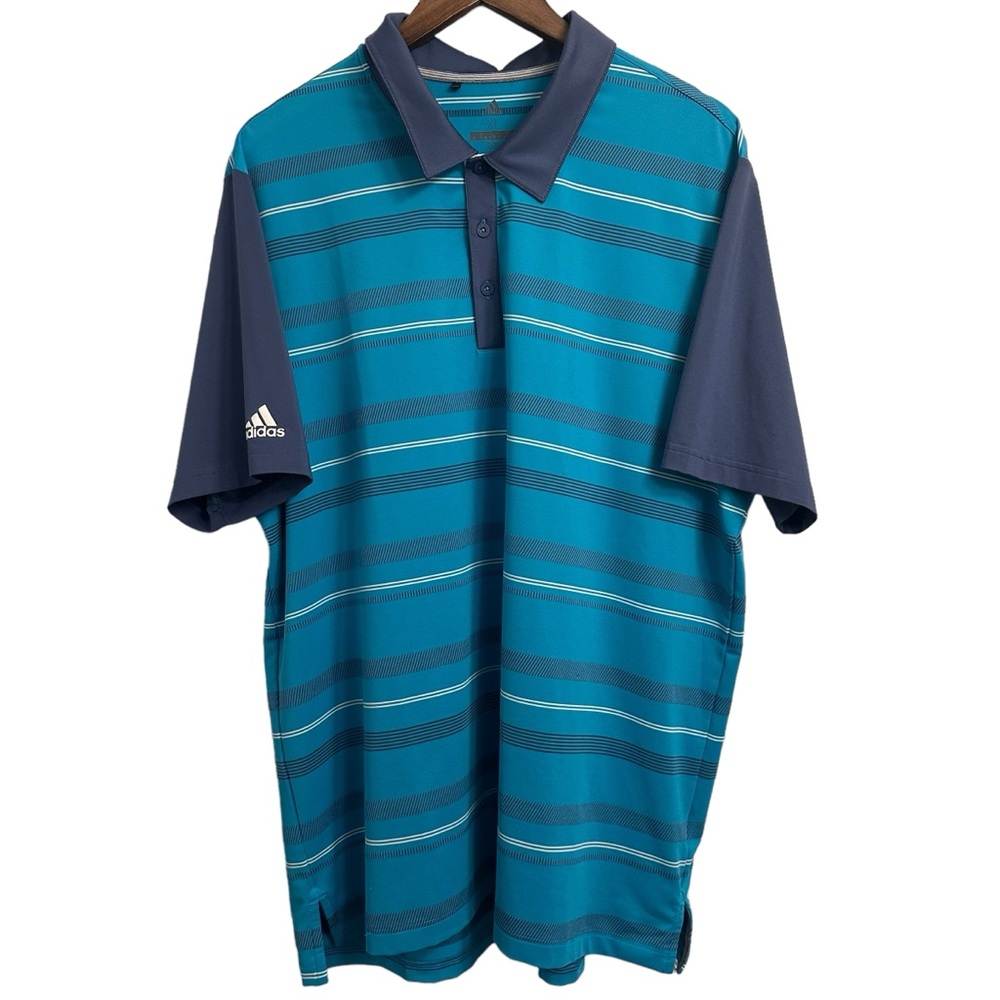 Adidas Golf Polo Shirt Blue Lightweight Golf Logo Striped Outdoors Men’s XL